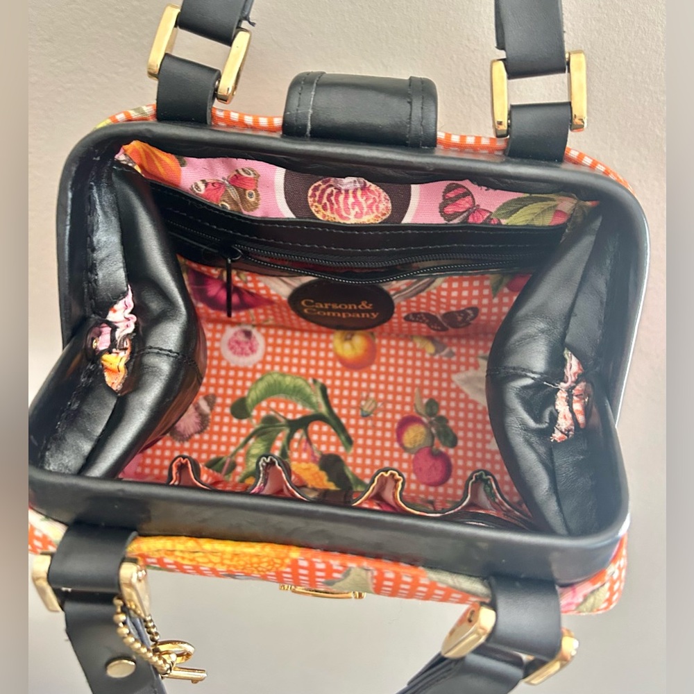 RARE Carson & Company Orange Checkered Vegetable Print Doctors Bag Handbag - Picture 6 of 9